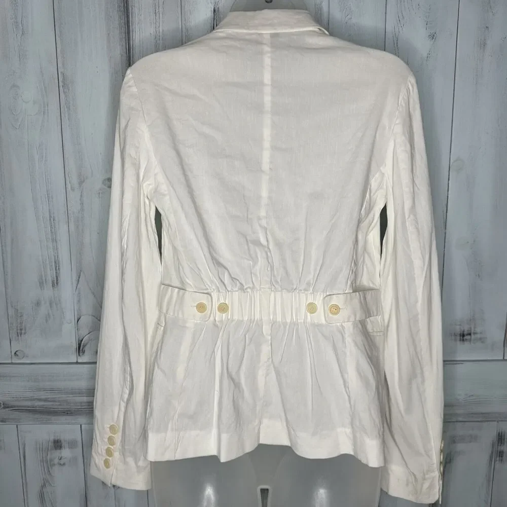 WOMENS THEORY WHITE LINEN BLEND FITTED LIGHTWEIGHT SINGLE BUTTON BLAZER JACKET 4